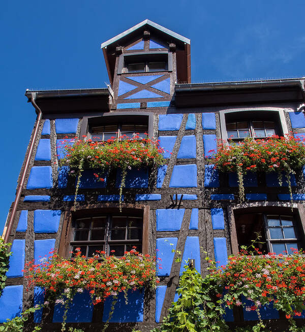 Alsace Poster featuring the photograph Ancient Alsace Auberge in Blue by Gary Karlsen