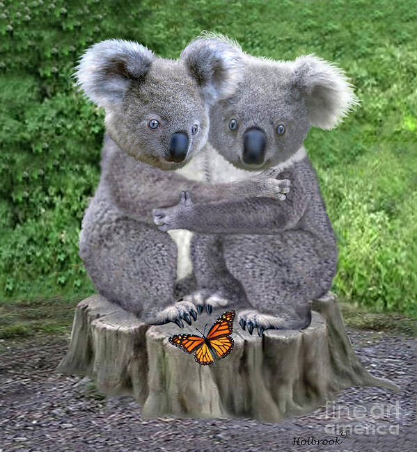 Baby Koalas Poster featuring the digital art Baby Koala Huggies by Glenn Holbrook