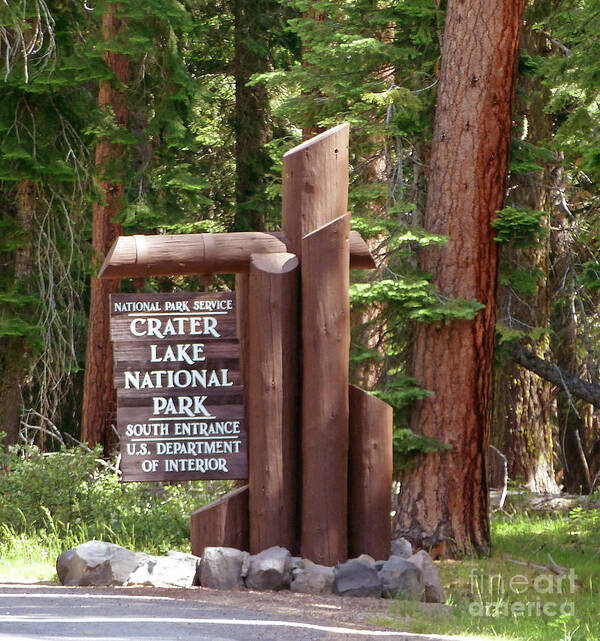 Crater Lake Entrance Sign Poster featuring the photograph Crater Lake Entrance Sign by Two Hivelys