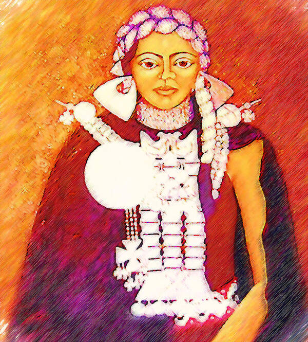 Portrait Poster featuring the painting Daughter of the bright sun - Kushe by Madalena Lobao-Tello