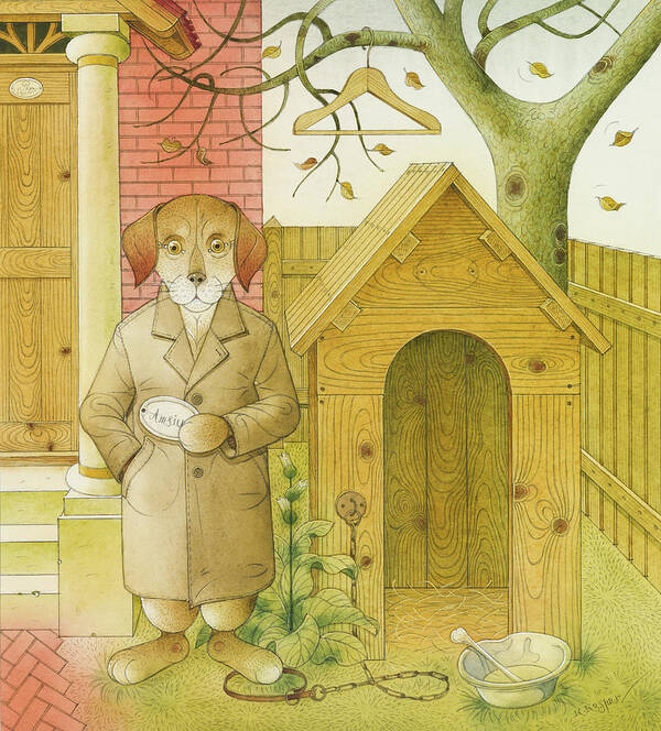 Dog Life Book Illustration Children Tree House Animals Lifestyle Poster featuring the painting Dogs Life02 by Kestutis Kasparavicius