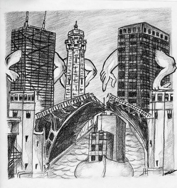 Humor Poster featuring the drawing Humor Chicago Landmarks by Michelle Gilmore