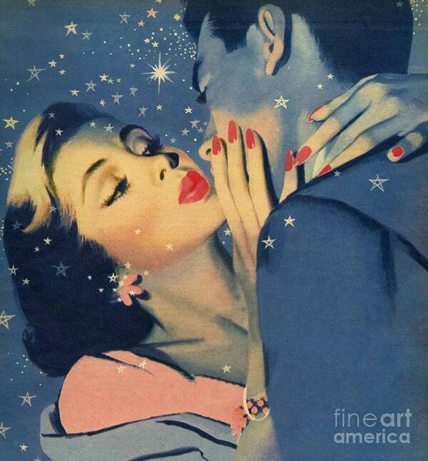 Female Poster featuring the painting Kiss Goodnight by English School