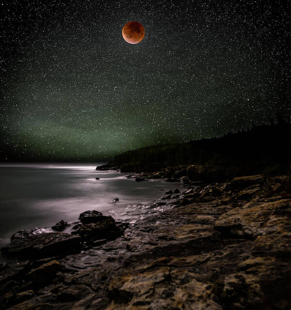 Great Head Poster featuring the photograph Lunar Eclipse over Great Head by Brent L Ander