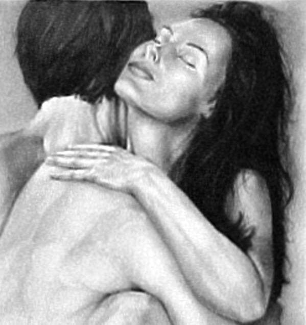Couple In Love Paintings Poster featuring the painting Realism Drawing Charcoal On Paper - Madly In Love Couple by RjFxx at beautifullart com Friedenthal