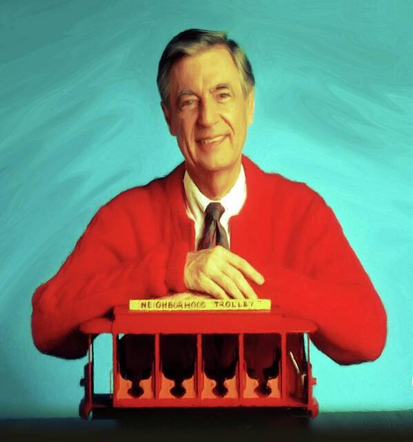 Mr Rogers Poster featuring the mixed media Mr Rogers with Trolley by Movie Poster Prints