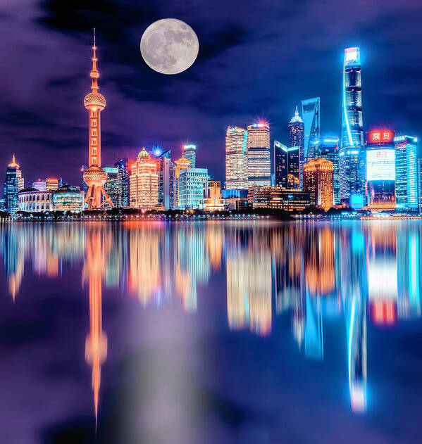 China Poster featuring the photograph Nightime in Pudong by Don Hoekwater Photography