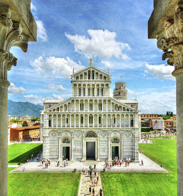 Pisa Poster featuring the photograph Pisa - leaning tower behind duomo - vintage version by Weston Westmoreland