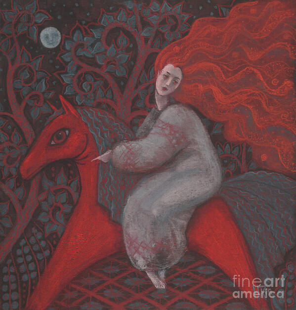 Red Poster featuring the painting Red Horse by Julia Khoroshikh