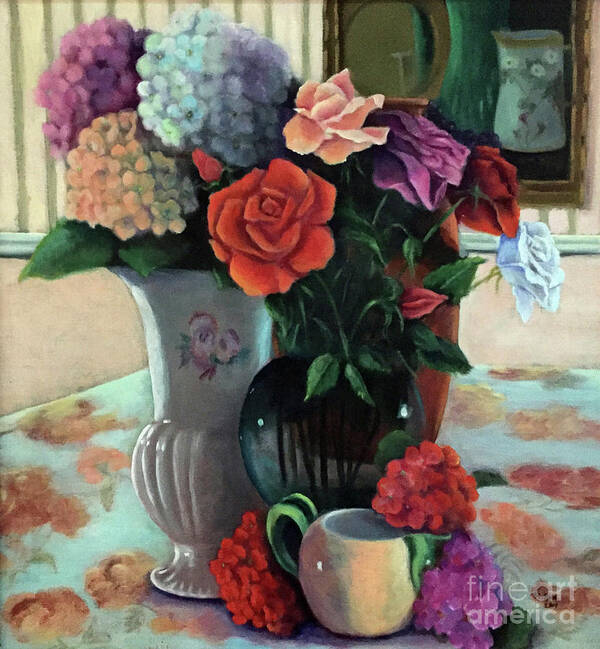 Still Life Poster featuring the painting Silk Flowers by Marlene Book