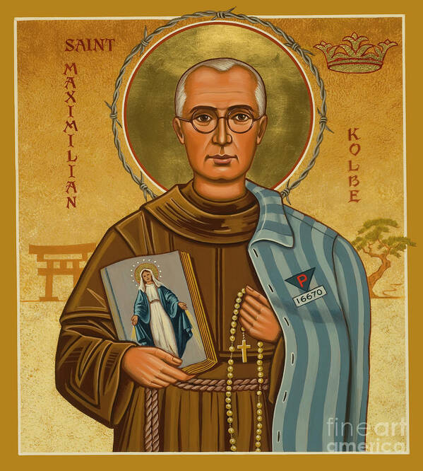 St. Maximilian Kolbe Poster featuring the painting St. Maximilian Kolbe - JCKOL by Joan Cole
