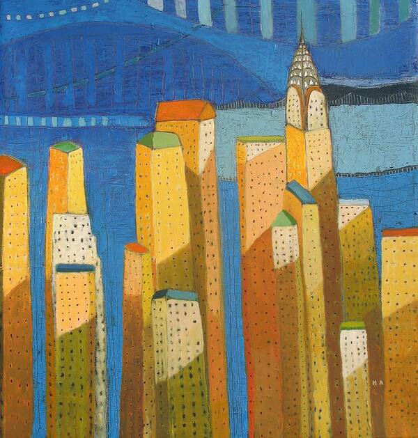 Modern Cityscape Painting Poster featuring the painting Nyc Skyline With Blue by Habib Ayat