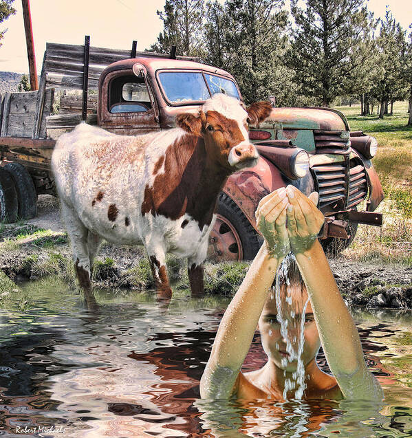  Poster featuring the photograph Steer And Old Truck In Terrebonne by Robert Michaels