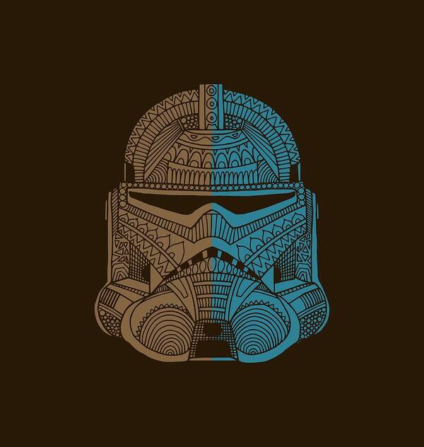 Stormtrooper Poster featuring the mixed media Stormtrooper Helmet - Star Wars Art - Brown Blue by Studio Grafiikka