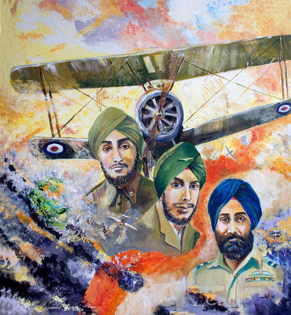 War Heroes Poster featuring the painting The Flying Sikhs by Sarabjit Singh