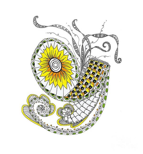 Zentangles Poster featuring the mixed media The Yellow Zinger by Ruth Dailey