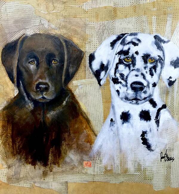 Dog Poster featuring the mixed media Together by Janet Visser