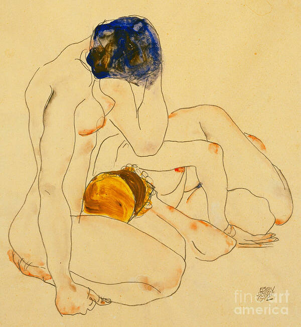Egon Schiele Poster featuring the painting Two Friends by Egon Schiele