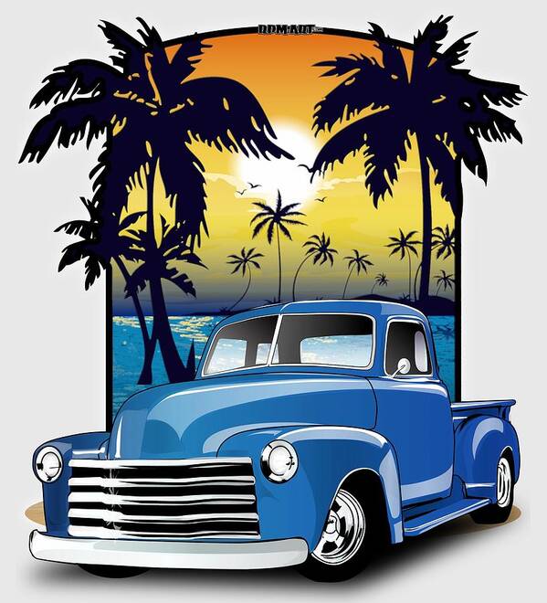 1957 Poster featuring the digital art Vintage Blue Advance-Design series 1948 Chevrolet Pick Up truck 48 Chevy Pickup Truck by Jim Schuett
