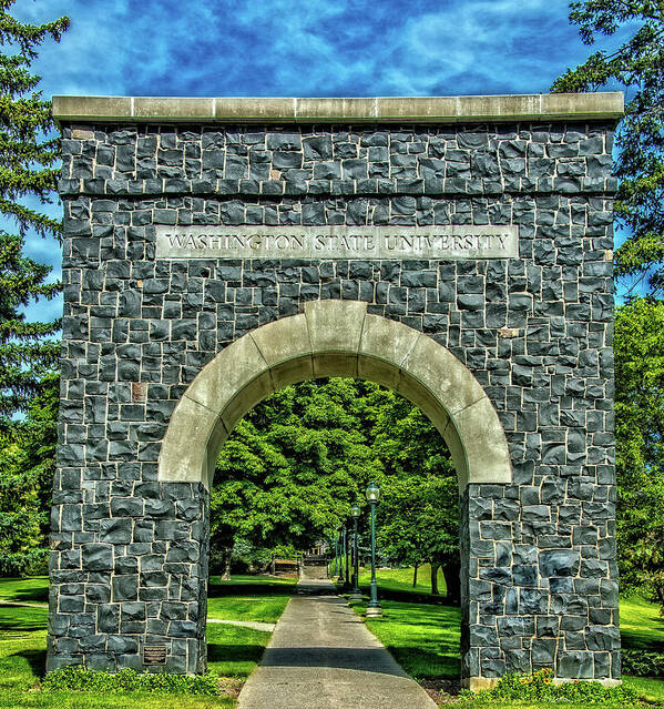 Wsu Entrance Arch Poster featuring the photograph Washington State University Historic Memorial Arch by Ed Broberg