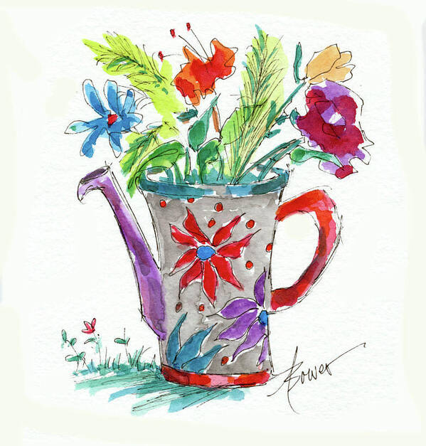Watering Can Poster featuring the painting Watering Can What? by Adele Bower