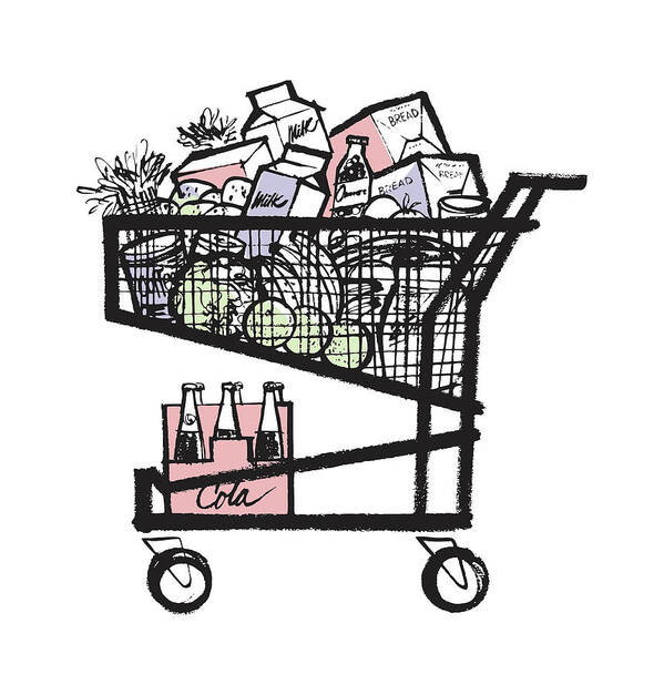 Brand Poster featuring the drawing Full Grocery Cart #1 by CSA Images