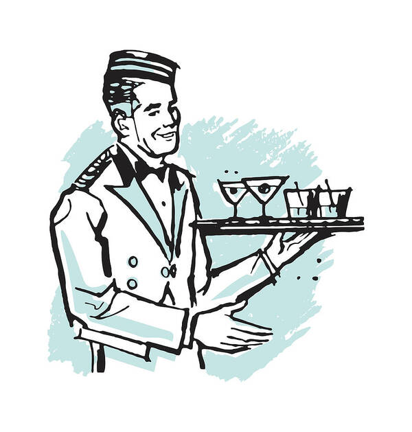 Accommodate Poster featuring the drawing Male Cocktail Server #1 by CSA Images