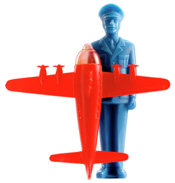 Adult Poster featuring the drawing Blue Pilot With Red Airplane by CSA Images
