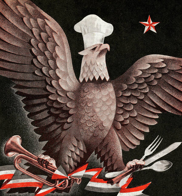 Accessories Poster featuring the drawing Chef Bald Eagle Emblem by CSA Images