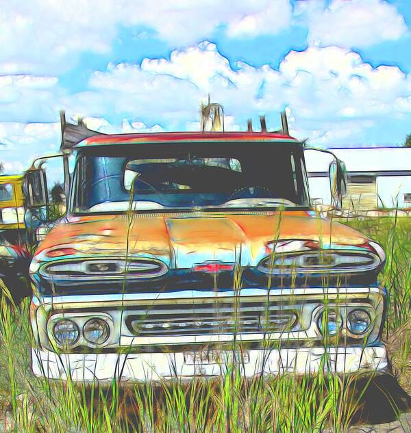 Junked Chevy Poster featuring the digital art Chevy Truck in the junkyard by Cathy Anderson
