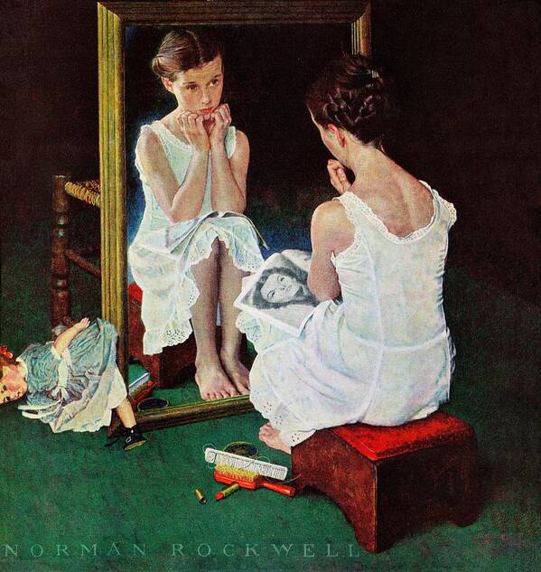 Actresses Poster featuring the painting Girl At The Mirror by Norman Rockwell