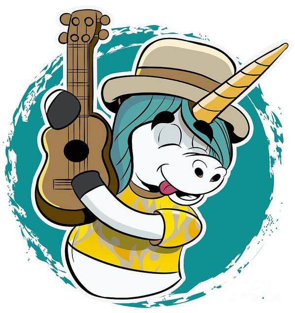 Mythical Creature Poster featuring the digital art Guitar Unicorn Guitarist Musician Magic Horse by Mister Tee