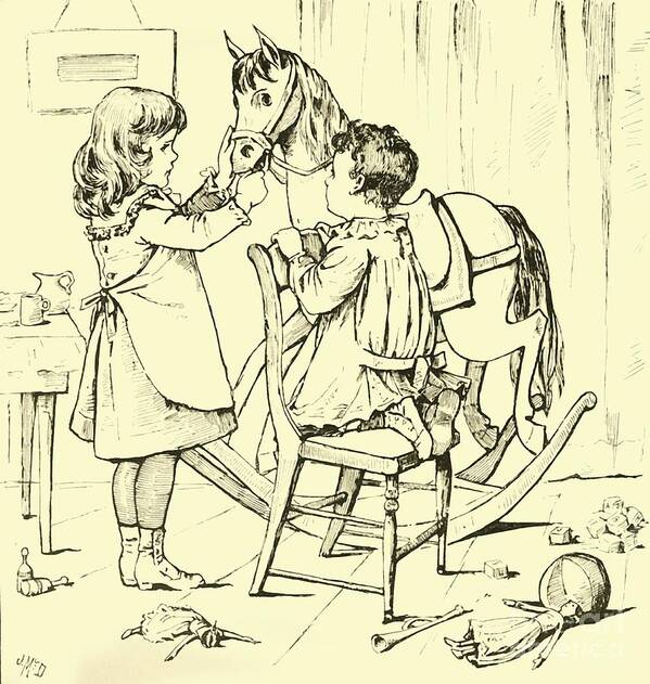 Sibling Poster featuring the drawing How The Rocking-horse Ate The Cake by Print Collector