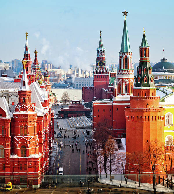 Clock Tower Poster featuring the photograph Red Square And Kremlin In Moscow by Mordolff
