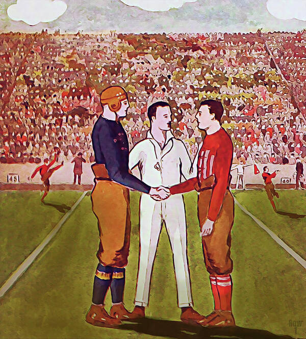 College Football Poster featuring the mixed media 1919 Michigan vs. Ohio State Football Art by Row One Brand
