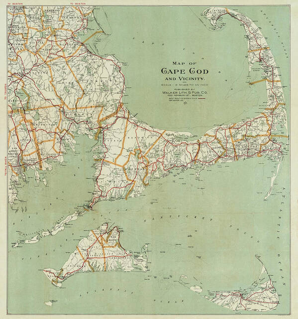 Cape Poster featuring the photograph Cape Cod and Vicinity Historical Map by Toby McGuire