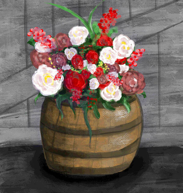 Country Poster featuring the digital art Country Flowers Barrel by Rose Lewis