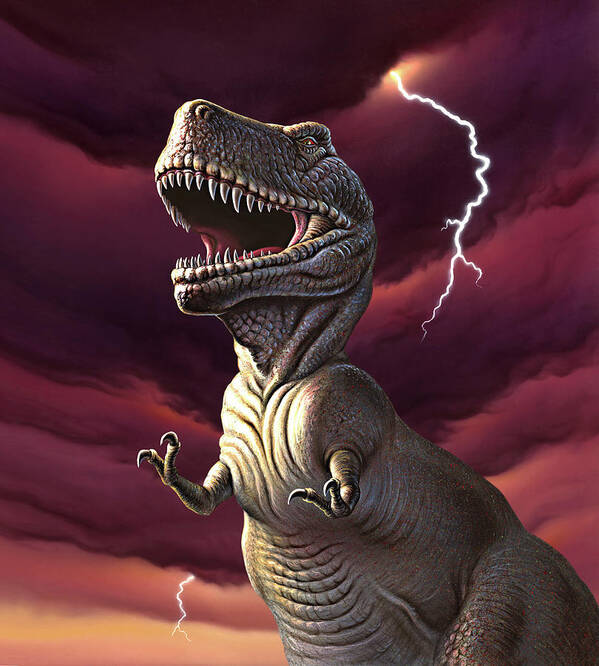 Trex Poster featuring the painting Lightning Rex 2 by Jerry LoFaro