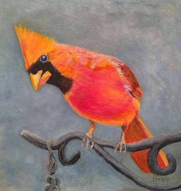 Male Cardinal Poster featuring the painting Male Cardinal by Kathy Knopp