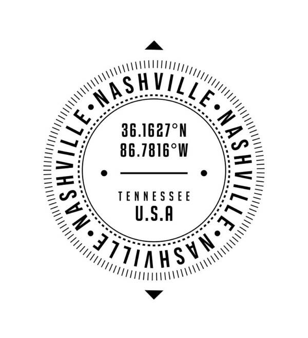 Nashville Poster featuring the digital art Nashville, Tennessee, USA - 1 - City Coordinates Typography Print - Classic, Minimal by Studio Grafiikka