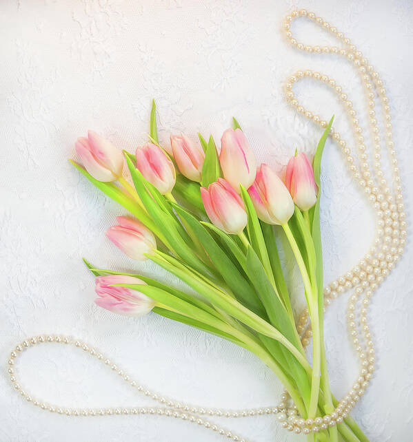 Pearls Poster featuring the photograph Pearls and Tulips by Sylvia Goldkranz