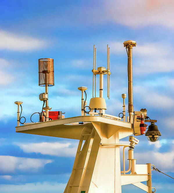 Nautical Poster featuring the photograph Ships Communication Gear Under Colorful Skies by Darryl Brooks