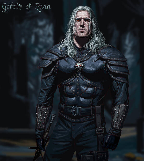 Geralt Of Rivia Poster featuring the digital art The White Wolf - by Darko B
