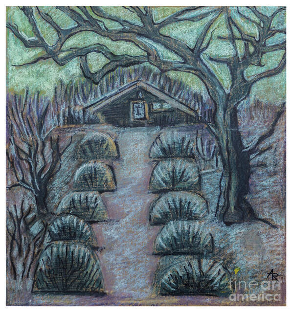 Architecture Poster featuring the drawing Twilight In Garden, Illustration by Ariadna De Raadt