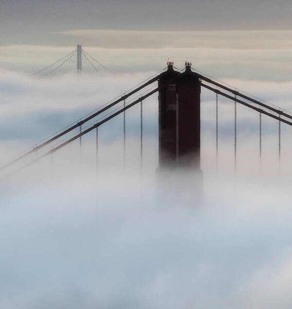 Fog Poster featuring the photograph Two Bridges by Louis Raphael