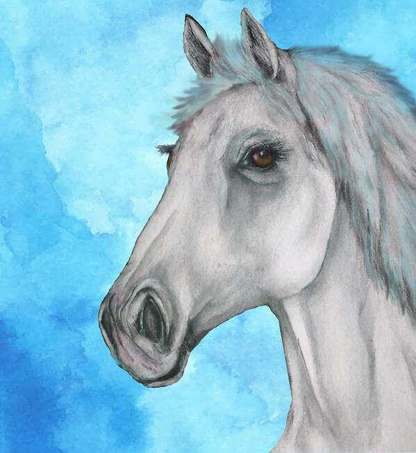 Horse Poster featuring the painting White Horse in Blue by Kelly Mills