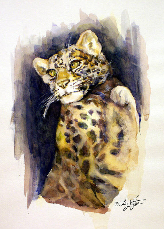Liz Viztes Poster featuring the painting Portrait of a Young Snow Leopard by Liz Viztes