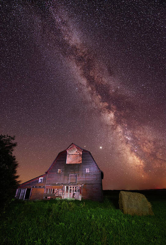 Abandoned Poster featuring the photograph Blackmore Barn Nightscape #2 - abandoned ND barn with summer milky way by Peter Herman