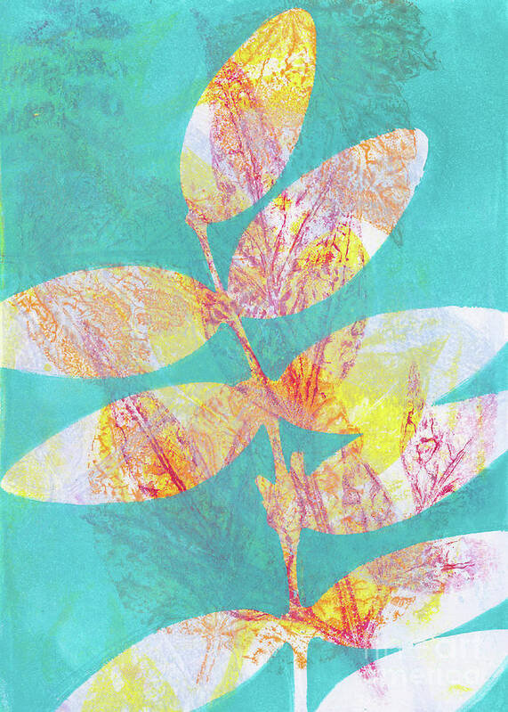 Plant Print Poster featuring the mixed media Teal over Red by Kristine Anderson