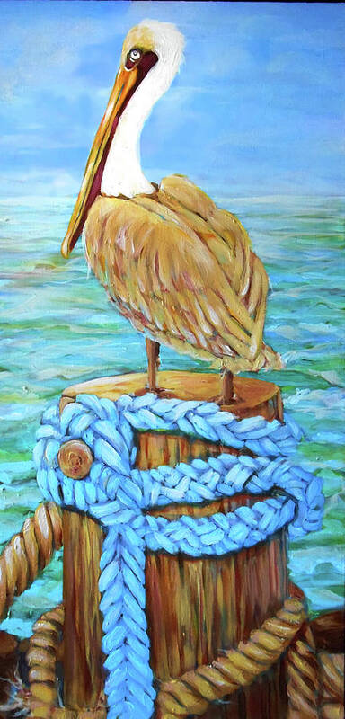 Beach Poster featuring the painting Pelican by Cora Marshall